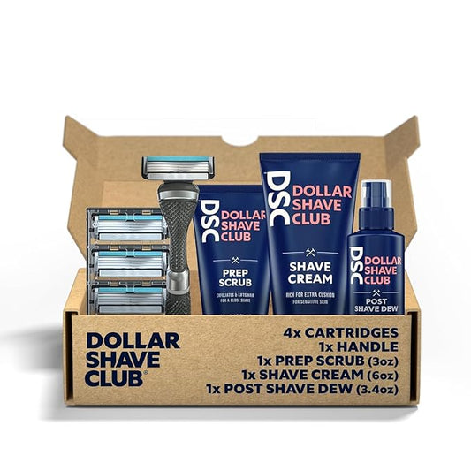 Dollar Shave Club Ultimate Set | 4 Swift Rinse Refill Cartridges, 1 Handle, 1 Prep Scrub 3 oz, 1 Shave Cream 6 oz, 1 Post Shave Dew 3.4 oz