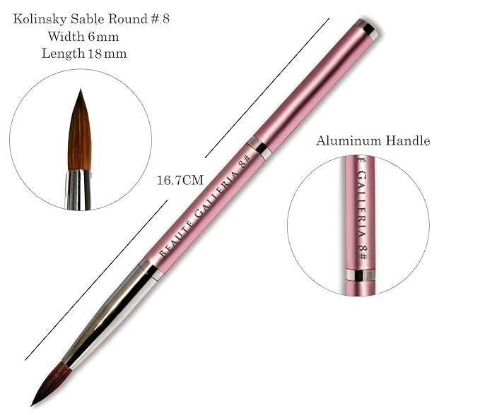 Beaute Galleria 2 Pieces Kolinsky Sable Round Acrylic Nail Art Brush Set, Manicure Detail Painting Nail Art Pen (Size 8, 12)