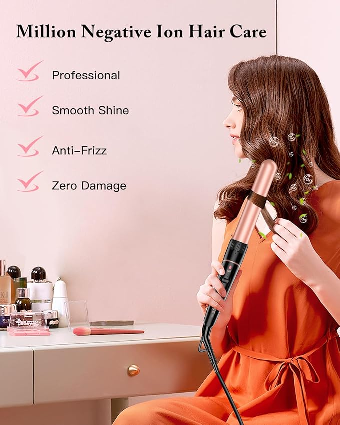 Long Barrel Curling Iron Wand Set, BESTOPE PRO 6 in 1 Curling Wand Set with Ceramic Barrel for Long/Medium Hair, 0.35"-1.25" Interchangeable Hair Wand Curler, Dual Voltage, Include Glove & Clips