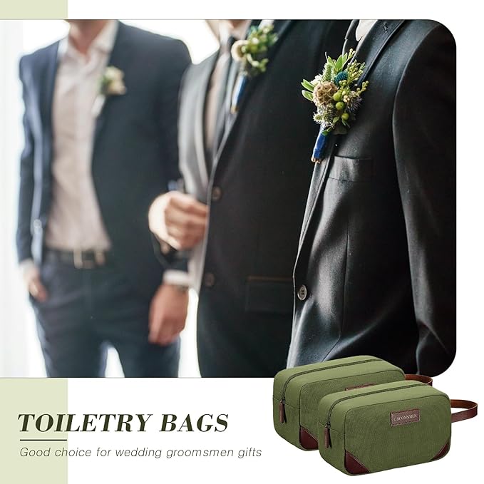 Eccliy 6 Set Groomsmen Gifts Men Toiletry Bags Men's Travel Shaving Kit Bathroom Bags Water Resistant Toiletry Case for Wedding Groomsman Proposal Gift Travel Accessories(Army Green)