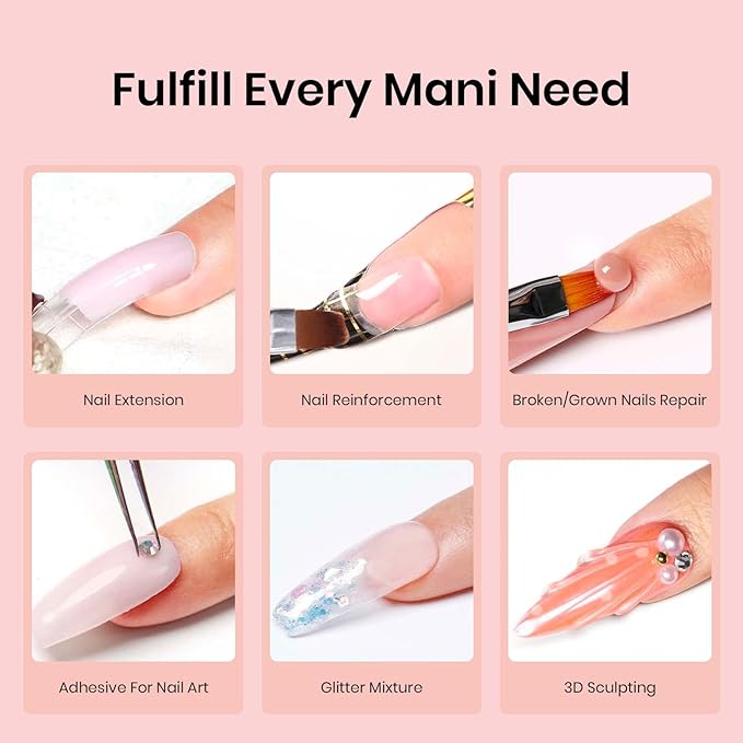 Beetles Poly Extension Gel Nail Kit, 4 Colors Milky White Nude Pink Neutral Poly Nail Gel Builder Hybrid Jelly Gel with Base&Top Coat Set DIY Nail Art Gift for Women