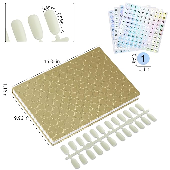 308 Colors Nail Swatches Book with 360 Nail Tips Professional Nail Color Chart Card Display Gel Polish Book Nail Painting Practice Design Board No Need Pasting, No Need Glue for Nail Salons