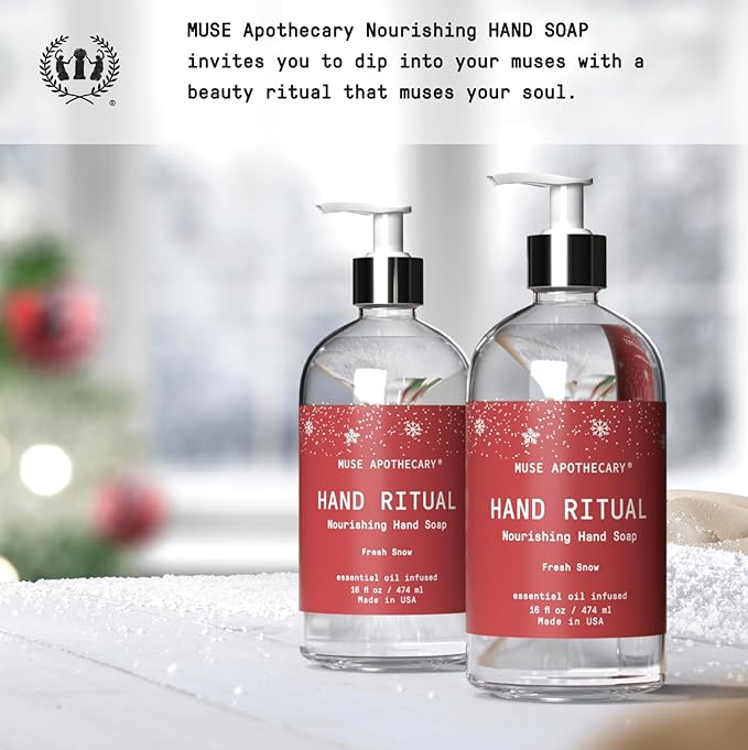 Muse Apothecary Hand Ritual - Aromatic and Nourishing Hand Soap, Infused with Natural Aromatherapy Essential Oils - 16 oz, Fresh Snow, 3 Pack