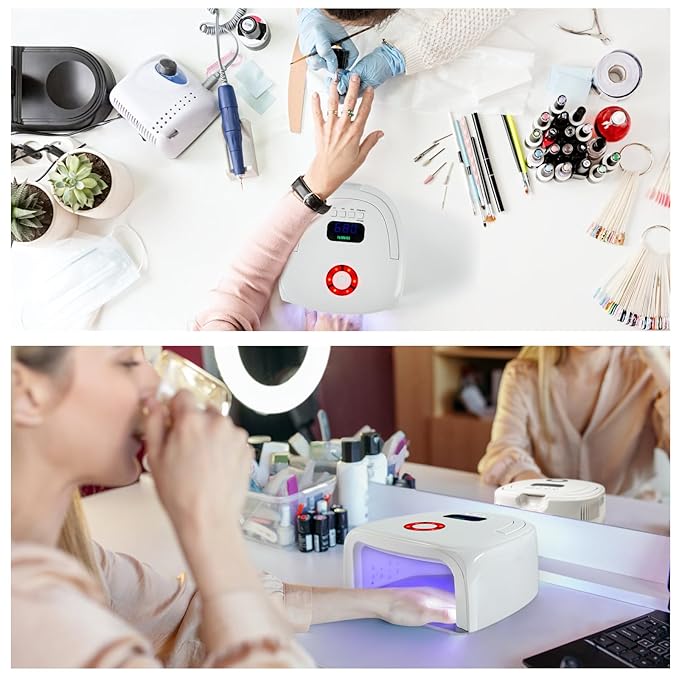 UV LED Nail Lamp 96W Rechargeable Gel Nail Light for Nail Polish UV Dryer with 4 Timers Professional Quick Dry Curing Lamp for Salon & Home