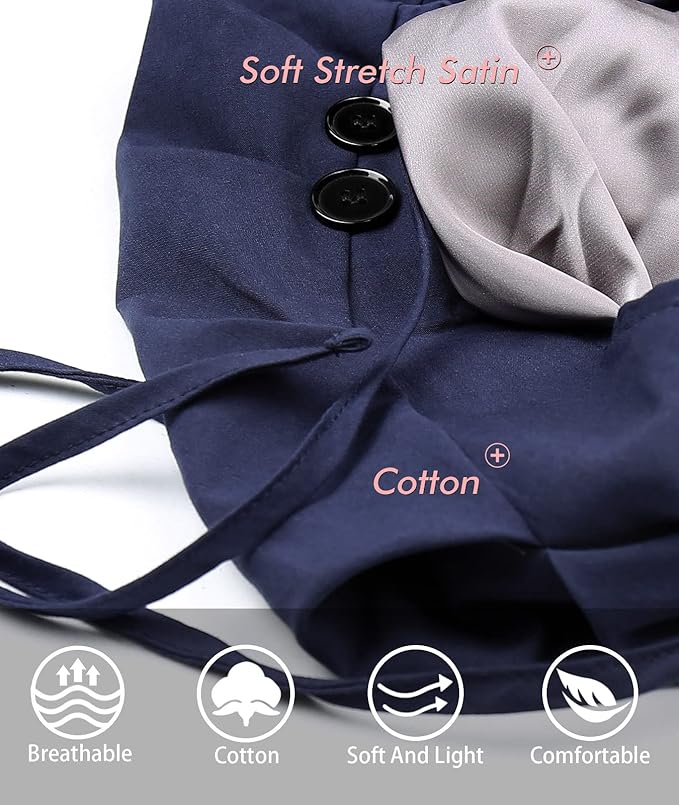 Satin Lined Work Cap with Button for Long Hair Women