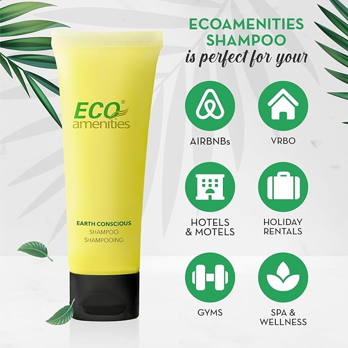 ECO amenities Travel Size Shampoo Bulk - 200 PACK, 30mL, 1 oz Hotel Shampoo Supplies for Guests - Green Tea Scent Eco Shampoo, Mini Shampoo with Flip Cap and Biodegradable Clear Container