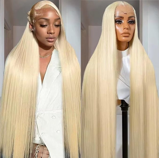 Blonde Wig Human Hair 613 Lace Front 34 Inch Straight 13x4 HD Lace 200% Density Pre-Plucked with Baby Hair for Women (Natural Hairline)