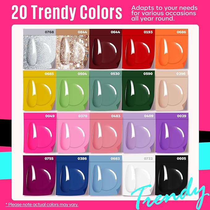 MEFA 34 Pcs Gel Nail Polish Kit with U V Light 48W, 20 Colors All Seasons Collection Pink Purple Gel Nail Polish Set with Base and Matte/Glossy Top Coat Nail Art Manicure Tools DIY Salon Home