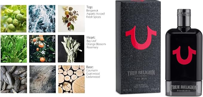 True Religion for Men - Cologne - fresh, woody, wearable for any occasion - citrus, bergamot, aquatic, marine, spicy, orange blossom, rosemary, coumarin, cedarwood, oriental, aromatic