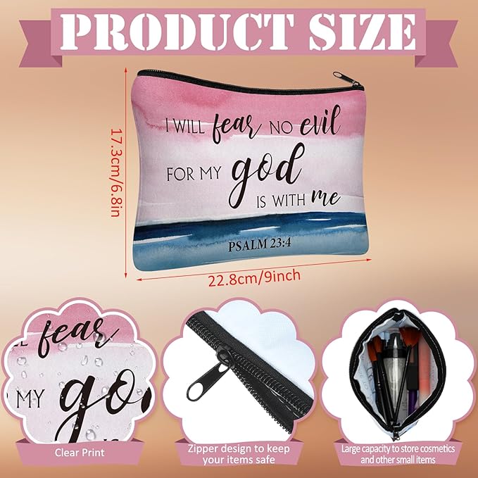 Pinkunn 16 Pcs Canvas Cosmetic Bag Bulk Inspirational Quotes Makeup Bags with Zipper Encouragement Travel Toiletry Pouch Appreciation Gift for Christmas Teacher Birthday Graduation(Bible Landscape)