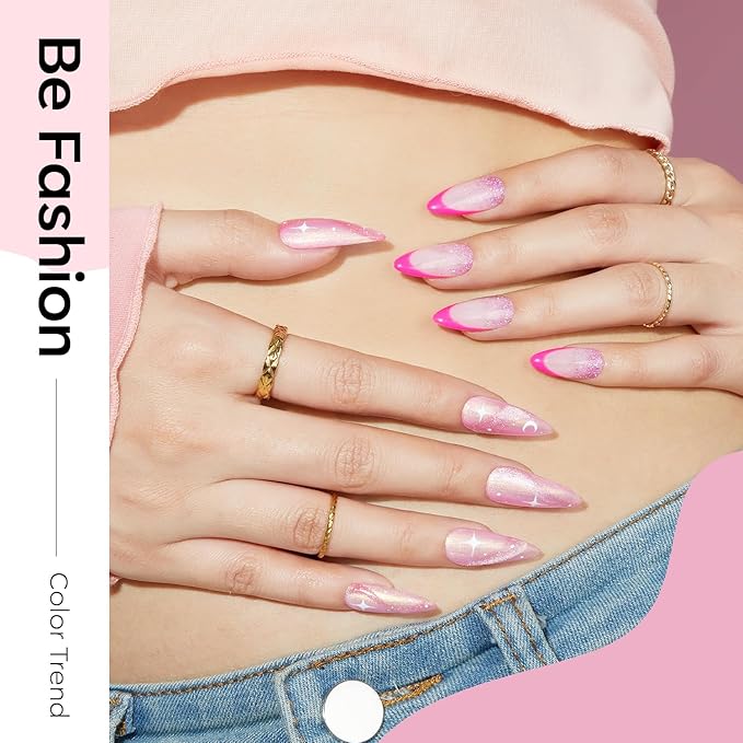 modelones Pink Glitter Gel Nail Polish Set, 6 Colors Hot Pink Tones Sparkle Pink Shades Shimmer Cat Eye for Women Girl Nail Lovers Gift Salon DIY Nail Art Gel Nail Kit