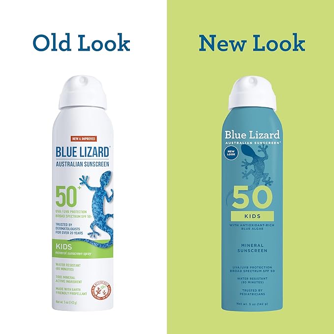 Blue Lizard Kids Mineral Sunscreen Spray SPF 50+, Brand, Broad-Spectrum UVA/UVB Protection, Water-Resistant, Zinc Oxide Formula, 5 fl oz