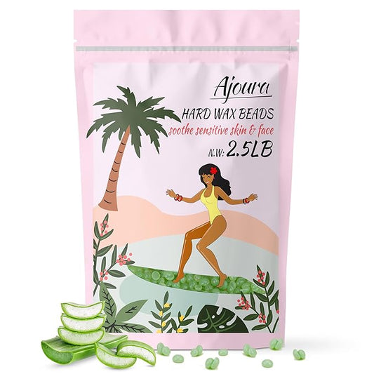 Ajoura 2.5LB Aloe Hard Wax Beads, Premium Wax for Sensitive Skin Hair Removal, Perfect for Full Body, Bikini, Face, Eyebrow, Back, Chest, Legs, Armpit, Big Pack Refill for Home & Salon Waxing (Green)