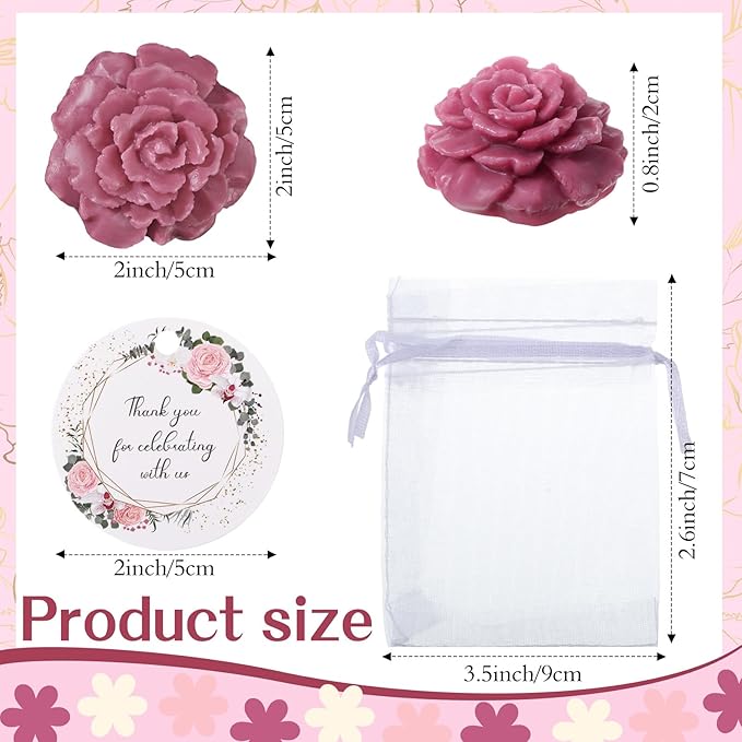 Demissle 24 Set Flower Mini Soaps for Guests Flower Soap Wedding Handmade Gift Favors Fancy Decorative with Thank You Tags for Wedding Bridal Guest Gift Party Favor(Rose)
