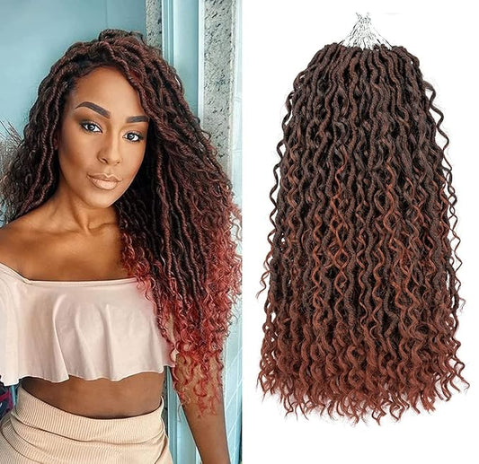 Aipin New Goddess Locs Crochet Hair 18 Inch Boho River Locs Hippie Locs Wavy Crochet With Curly Hair In Middle And Ends Braids Hair Extensions (8 Packs,18 inch, T350)