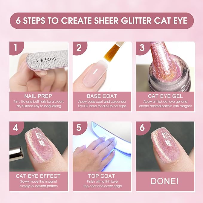 CANNI 8 Pcs 9 ML Cat Eye Gel Nail Polish Set, Red Purple Pink Blue Green Glitter Rainbow Holographic Cat Eye Gel Polish Kit with Magnet Colors Nail Art Manicure Salon DIY Gifts