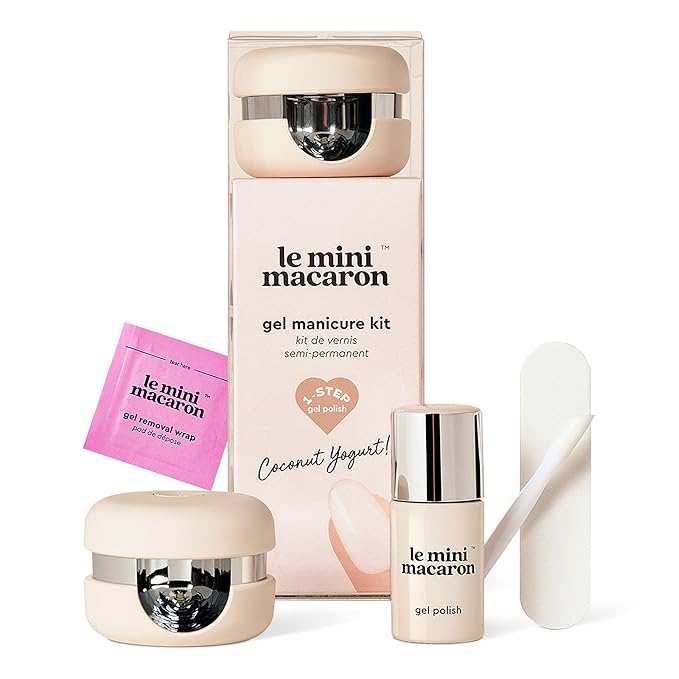 Le Mini Macaron Gel Nail Polish Kit with LED Light, DIY At-Home Polish Nail Kit | Non-Toxic, Fast-Drying 3-in-1 Set for Long-Lasting, Salon-Quality Nails, File, and Remover Wraps (Coconut Yogurt)