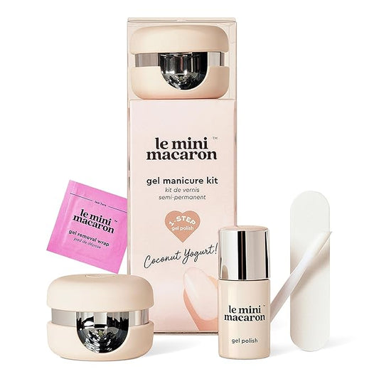 Le Mini Macaron Gel Nail Polish Kit with LED Light, DIY At-Home Polish Nail Kit | Non-Toxic, Fast-Drying 3-in-1 Set for Long-Lasting, Salon-Quality Nails, File, and Remover Wraps (Coconut Yogurt)