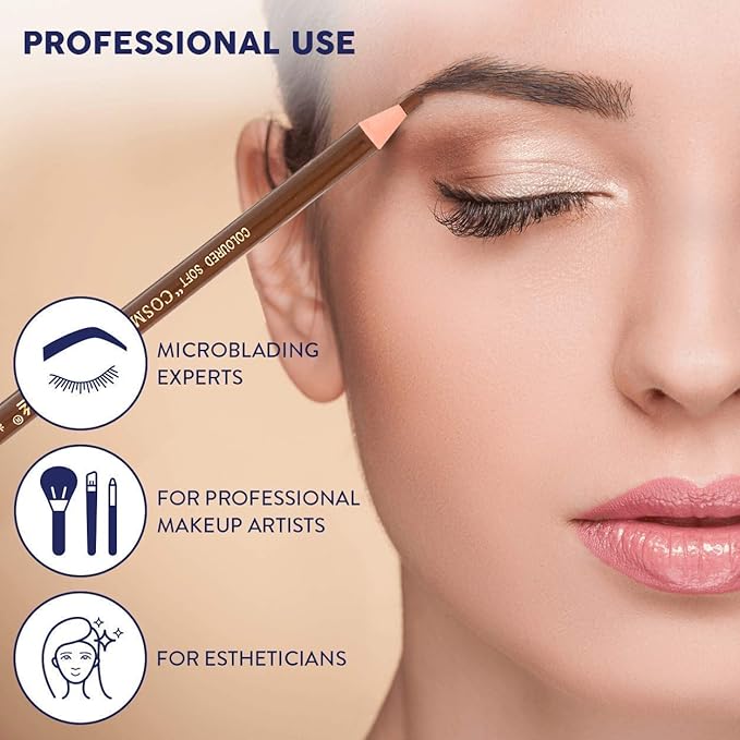 Bundle of Microblading Supplies 12 Piece Waterproof Eyebrow Pencil Set In 5 Colors and 10 Piece Tattoo Practice Skin For Eyebrows: Permanent Makeup Silicone Skin To Practice Brow Micro-Blading