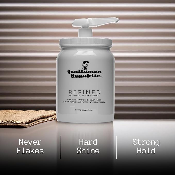 Gentlemen Republic 64oz Refined Men's Hair Gel - Professional Formula for 24 Hour Shine and Strong Hold, Humidity Resistant Styling Gel for hair W/Pump, 100% Alcohol-Free and Never Flakes, Made in USA