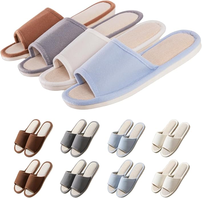 8 pairs disposable hospitality slippers, home slippers, open-toe indoor slippers, comfortable and washable, multi-color leisure spa slippers, suitable for home, hotel, travel