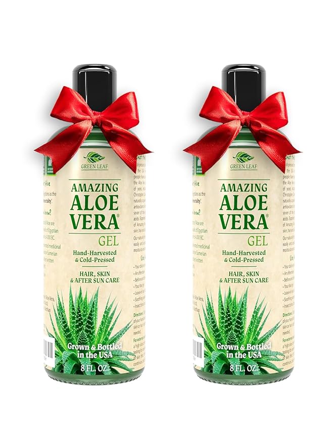 Amazing Aloe Vera Gel - Freshly Cut, 100% Pure Aloe, Premium Quality, Vegan, Unscented - Natural Sunburn Relief, After Shave, Skin, Face & Hair Care (two 8oz bottles) 16oz