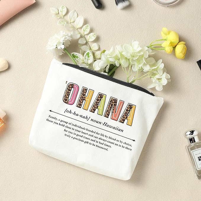 Inspirational Ohana Definition Gift, Motivational Makeup Bag Cosmetic Bag Hawaiian, Hawaiian Gift, Ohana Home Family Gifts, Birthday Friendship Gifts for Women Female Friend Sister Coworker