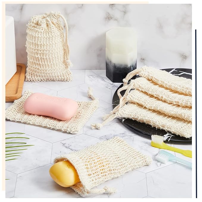 Cunhill Exfoliating Pouch Sisal Soap Saver Bag with Drawstring Mesh Foaming and Drying Soap Holder for Bath and Shower (70 Pieces)