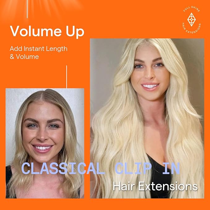 Full Shine Clip in Blonde Human Hair Extensions Light Blonde Hair Extensions Clip ins Remy Hair Silky Straight Natural Hair Extension for Women 7 Pcs 18 Inch 120 G