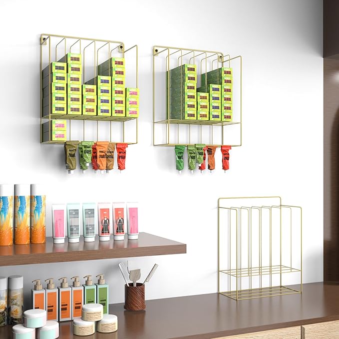 ikare Hair Color Organizer for Salon - Wall-Mounted Salon Organizers and Storage with Two Expansion Screws, Iron Salon Storage Rack with Hair Dye Paste Hanging Space (GOLD)