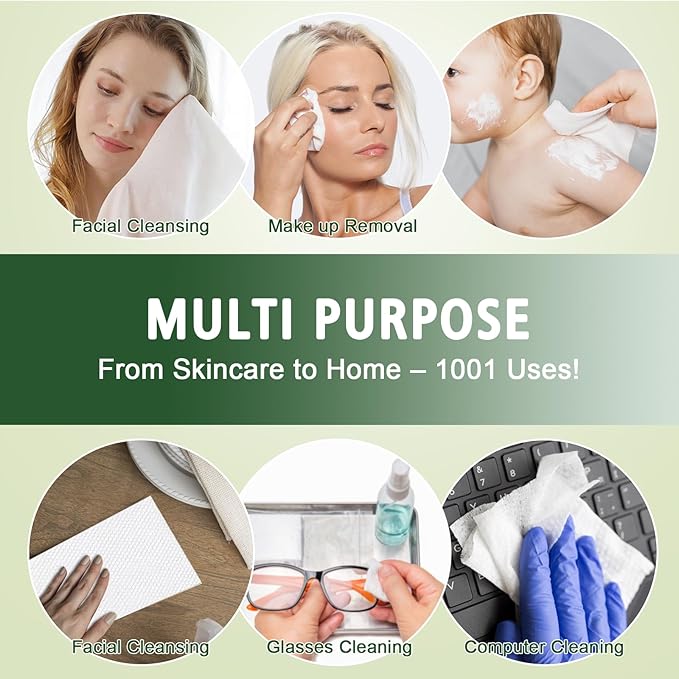 Disposable Face Towels 600 Count, Biodegradable Ultra Soft & Thick Facial Towels for Sensitive Skin, Lint-Free Makeup Remover Dry Wipes, Multi-Purpose Cleansing Towelettes for Face Wipes, Skincare