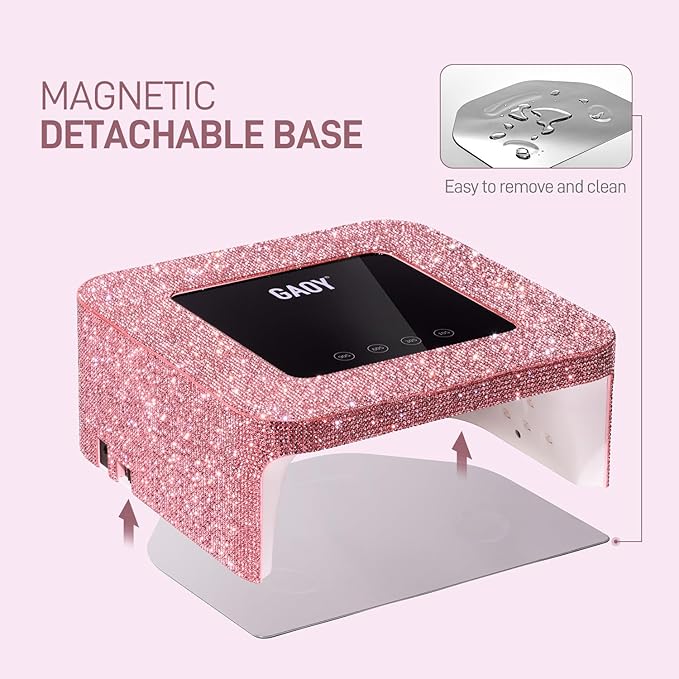 GAOY Cordless UV LED Nail Lamp for Gel Nails, Rechargeable UV Light, Professional Nail Dryer with 4 Timers, Automatic Sensor and Sensitive Mode for Fast Curing, Pink Diamond