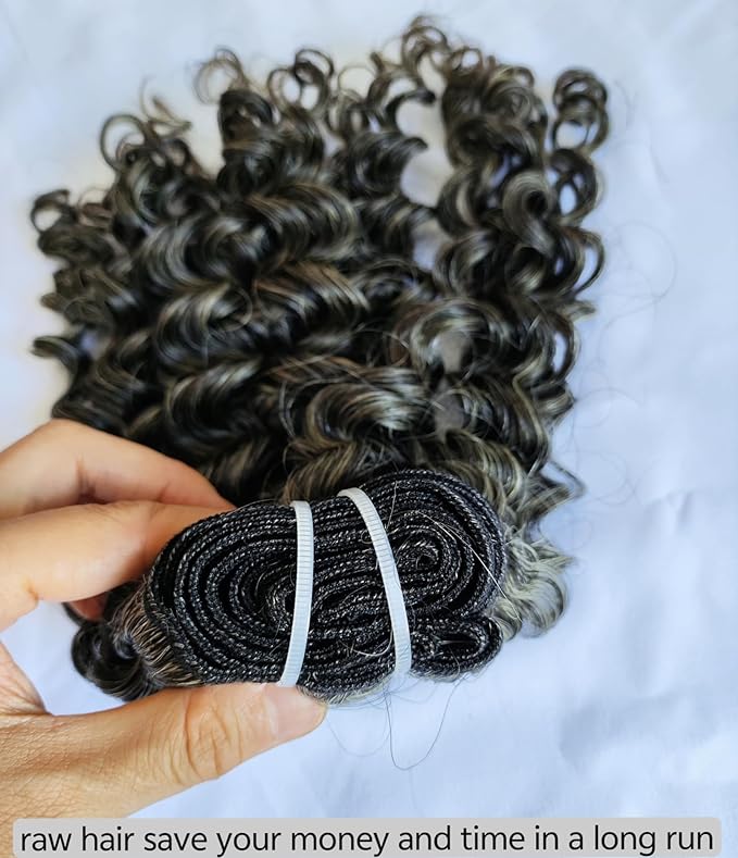 Clytie Curly Salt and Pepper Gray Human Hair Bundles 50% Grey Mixed Black Color 10 Inches 1 Single Bundle Virgin Hair Weave Weft Can be Dyed and Styled