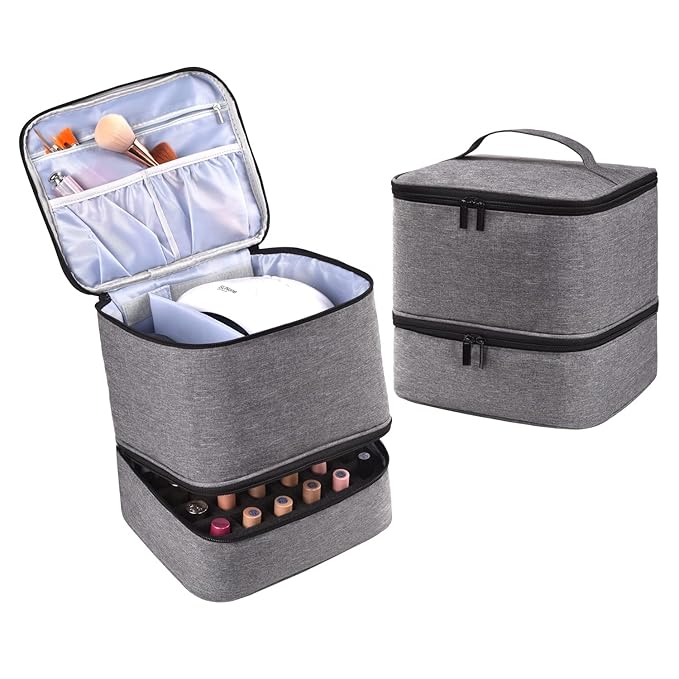 Nail Polish Carrying Case Bag-Holds 30 Bottles, Double-Layer Nail Polish Storage and Nail Dryer Case(Grey)