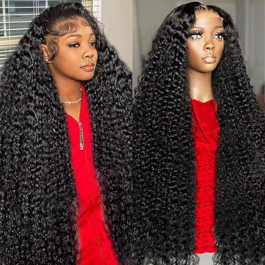 28 Inch 13X6 Deep Wave Lace Front Wigs Human Hair 180% Density Deep Curly Human Hair Wig Pre Plucked Glueless HD Lace Frontal Wigs Human Hair with Baby Hair for Women