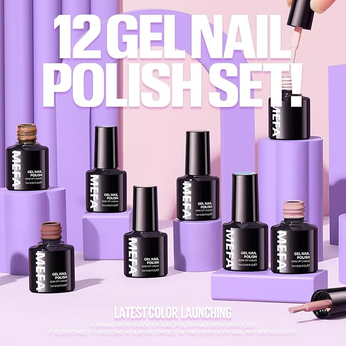 MEFA Gel Nail Polish Set 12 Colors Summer Tropical Breeze Collection Chameleon Gel Polish Kit Blue Green Purple Soak Off Nude Brown Manicure Gifts for Women Girl DIY Salon Home