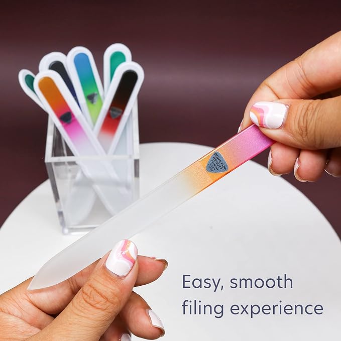 Bona Fide Beauty 8 Piece Glass Nail File Set - Crystal Files for Natural Nails with Sleeves (Multicolor)