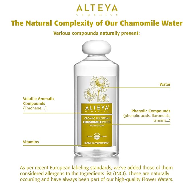 Alteya Organics Chamomile Water USDA Certified Organic Facial Toner, 17 Fl Oz/500mL Pure Bulgarian Anthemis Nobilis (Chamomile) Flower Water, Award-Winning Moisturizer BPA-Free Bottle with Reducer