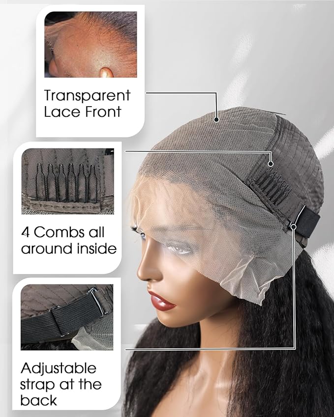 4C Edges HD Lace Front Wig Human Hair Kinky Stairght, 13x4 Lace Frontal Kinkystraight Wigs with Kinky Edges Hairline Pre-Plucked 180% Density 26 inch