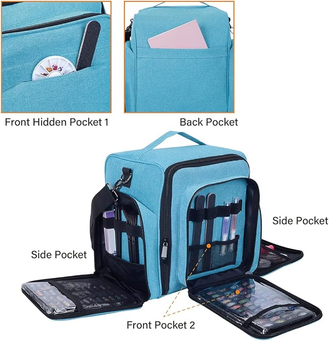 Nail Polish Organizer Case Holds 60 Bottles Portable Travel Storage Box with 2 Detachable Bags, Designed for Women's Nail Tools, Essential Oils and Cosmetics Sets Lake Green