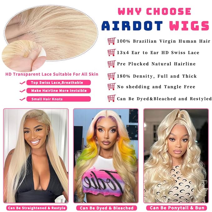 AIRDOT 32 Inch 613 Lace Front Wig Human Hair 180 Density Blonde Wig Human Hair 13x4 Body Wave Lace Front Wigs Human Hair Pre Plucked with Baby Hair HD Glueless Lace Frontal Wigs Human Hair for Women