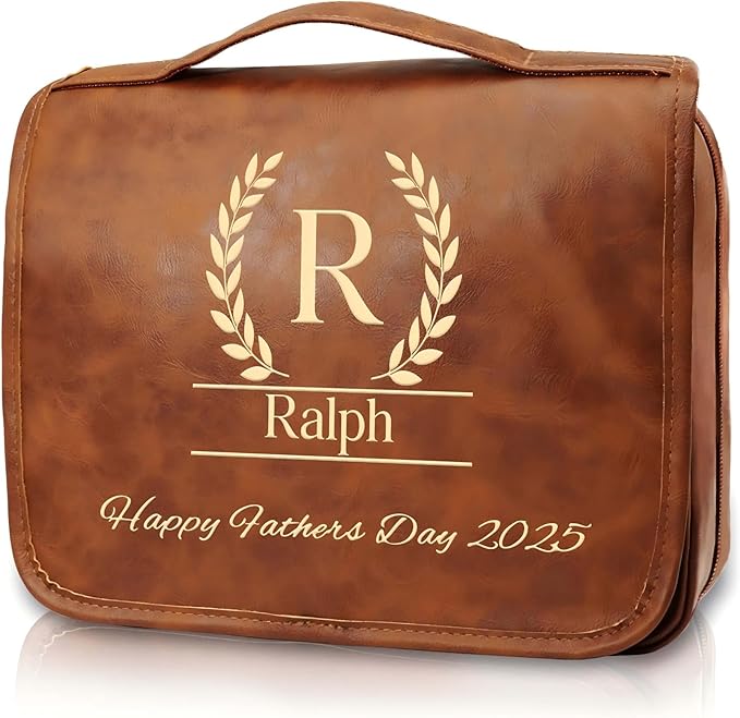 3-in-1 Extra Large Personalized Toiletry Bag For Men, Custom Engraved Leather Travel Organizer Bag, Engraved Name Waterproof Dopp Kit & Gifts for Him Husband Father (Father's Day, Christmas)