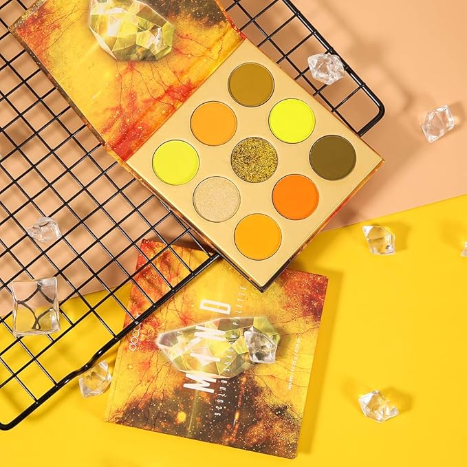 docolor Eyeshadow Palette 9Colors Yellow Eyeshadow Gemstone Shadow Palettes Highly Pigmented Mattes Shimmers Naked Smokey Glitter Cream Colorful Powder Blendable Long Lasting Waterproof Makeup Palette