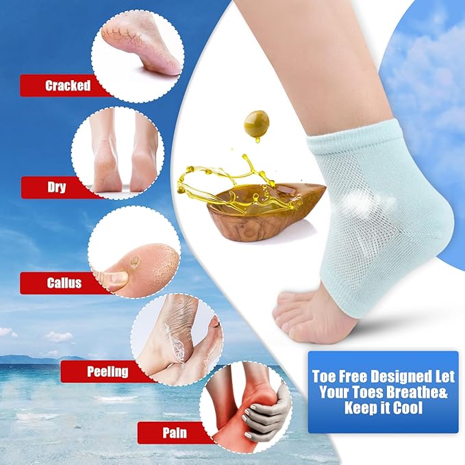 8Pairs Moisturizing Gel Heel Socks, Silicone Heel Socks, Heel Socks for Dry Cracked Feet Women, Toeless Heel Repair Socks for Foot Care Treatment, Cracked Heels, Dry Feet, Foot Calluses