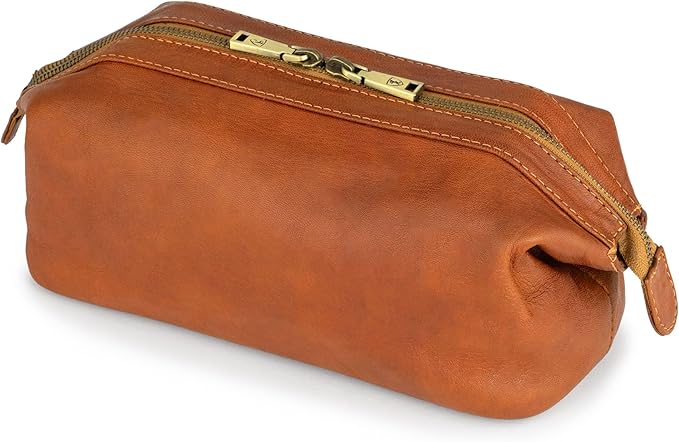 BERLINER BAGS Vintage Genuine Leather Cosmetic Bag Ben M, Toiletry Bag for Women and Men, for Travelling - Brown