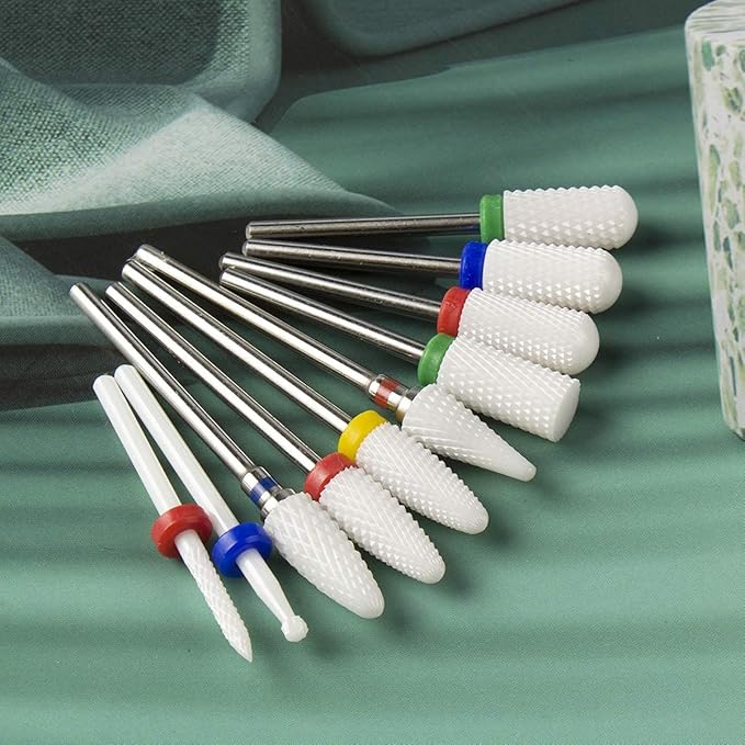 Feecy Nail Drill Bits Set Ceramic for Acrylic Nails Gel Polish Professional, 3/32 Inch Efile Nail Drill Bits Kit for Cuticle Safety Barrel Nail Art Tools with Holder, 10pcs (S10-C)
