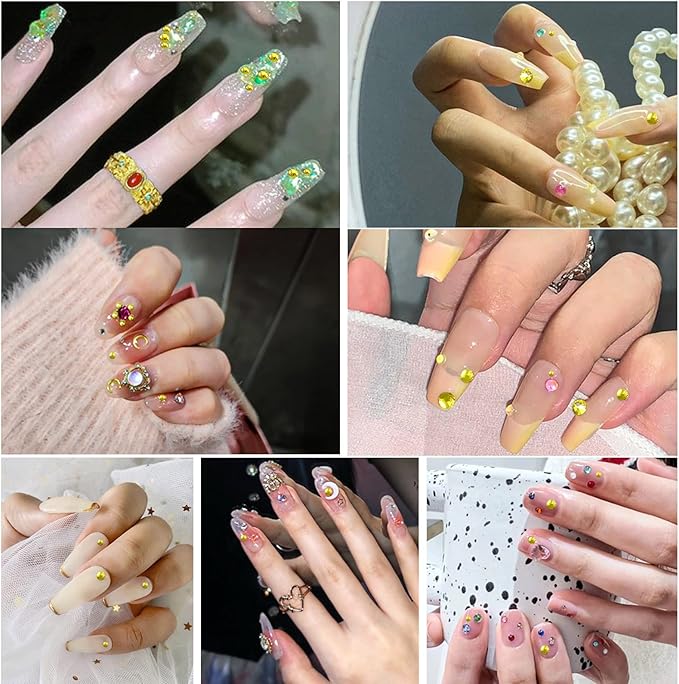 Beadsland 8300PCS Flatback Rhinestones, Yellow Rhinestone Nail Gems Round Crystal Rhinestones for Crafts, Mixed 10 Sizes with Wax Pencil and Tweezer Kit, SS3-SS30, Citrine/Lemon Yellow