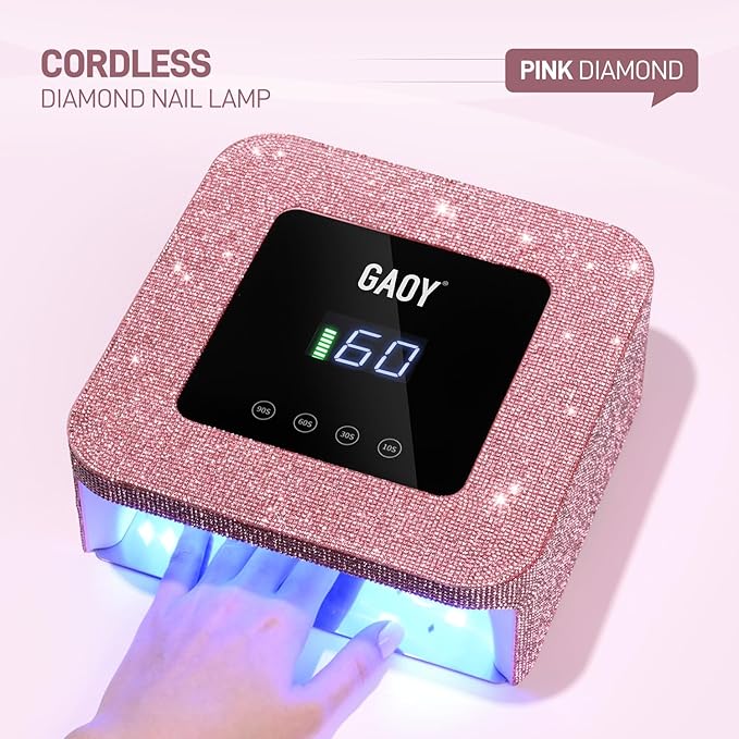 GAOY Cordless UV LED Nail Lamp for Gel Nails, Rechargeable UV Light, Professional Nail Dryer with 4 Timers, Automatic Sensor and Sensitive Mode for Fast Curing, Pink Diamond