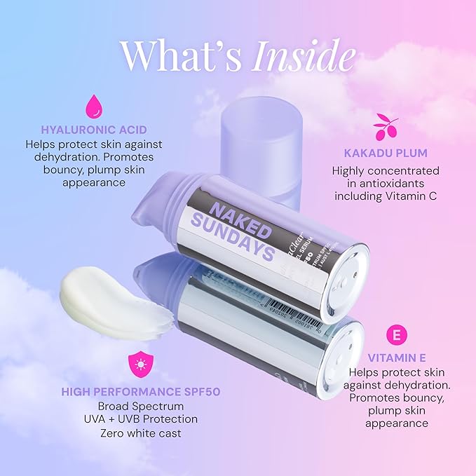Naked Sundays CabanaClear SPF 50 Water Gel Serum - Invisible Daily Lightweight & Hydrating Sunscreen with Hyaluronic Acid, Broad Spectrum, Oil-Free, Silicone Free, Fragrance-Free for All Skin Types