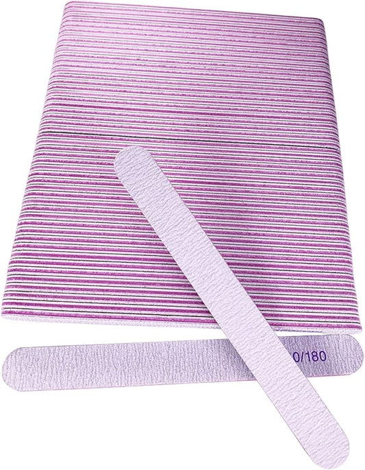 50 Pcs Nail File, Emery Board Nail Files for Acrylic Nails and Natural Nails, 100/180 Grit Double Sided Fingernail File Gel Nail Professional Reusable Washable Manicure Pedicure Kit Set Gray